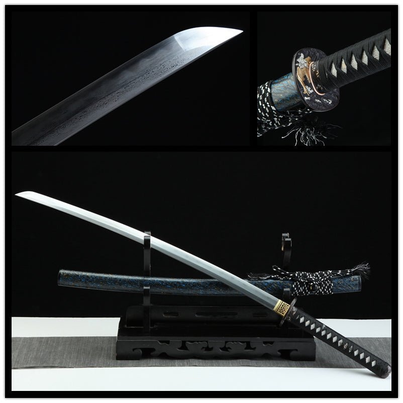 Katana Fish Splash Blue Flame Damascus Steel Clay Tempered 藍龍門 | KatanaSwordArt Katana For Sale 2025