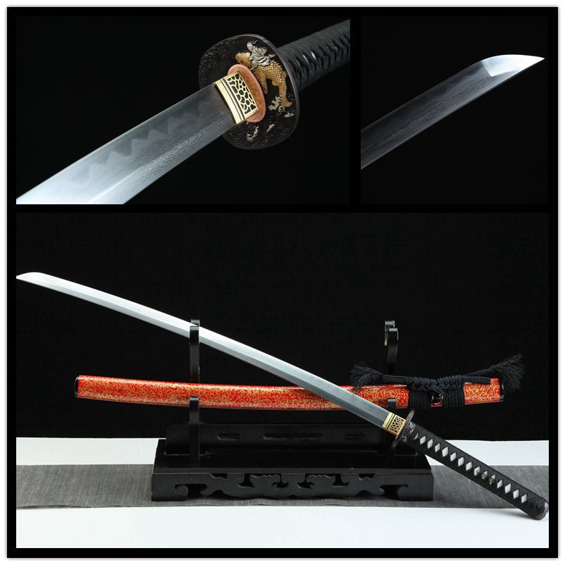 Katana Fish Splash Flame Grain Damascus Steel Clay Tempered 紅龍門 | KatanaSwordArt Katana For Sale 2025