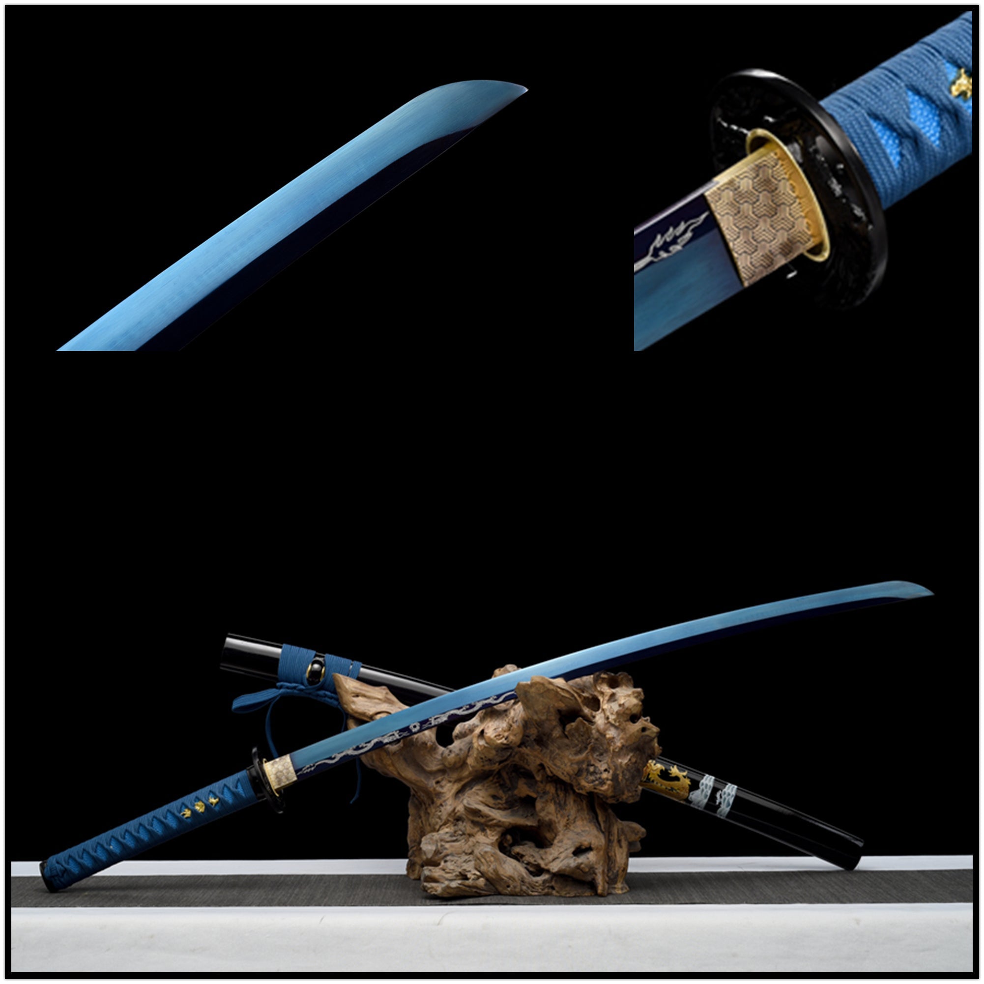 Katana Geranosaurus Spring Steel Blue Blade 鶴龍 | KatanaSwordArt Katana For Sale