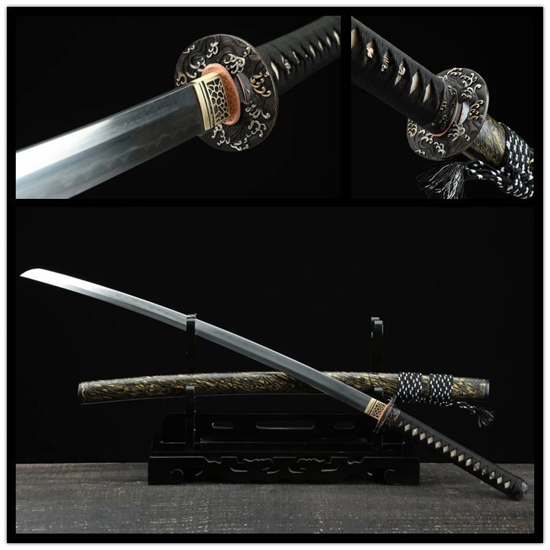 Katana Great Wave Yellow Flame Damascus Steel Clay Tempered 黃浪 | KatanaSwordArt Katana For Sale 2025