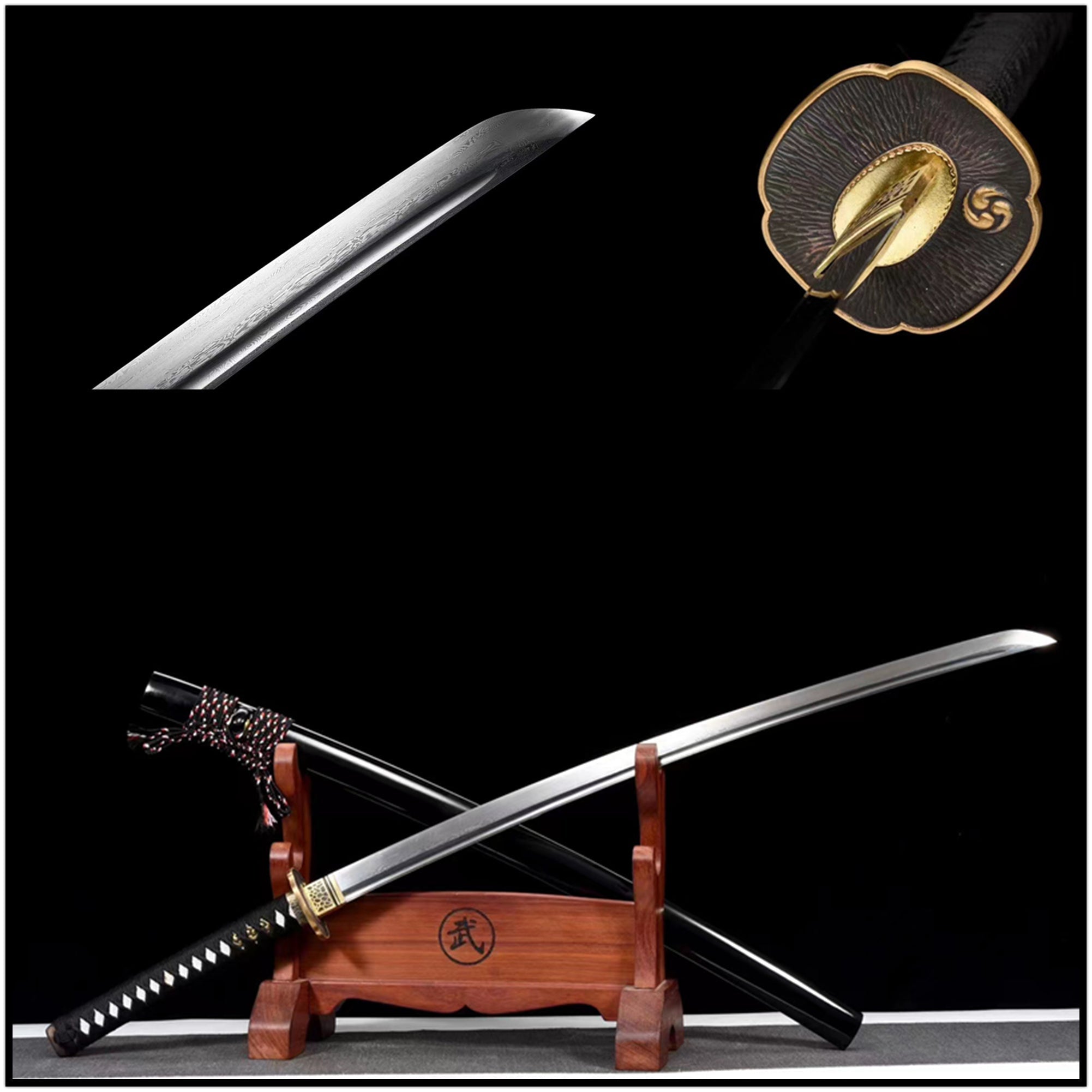 Katana Gushen Damascus Folded Steel Black Saya 古神 | KatanaSwordArt Katana For Sale 2025