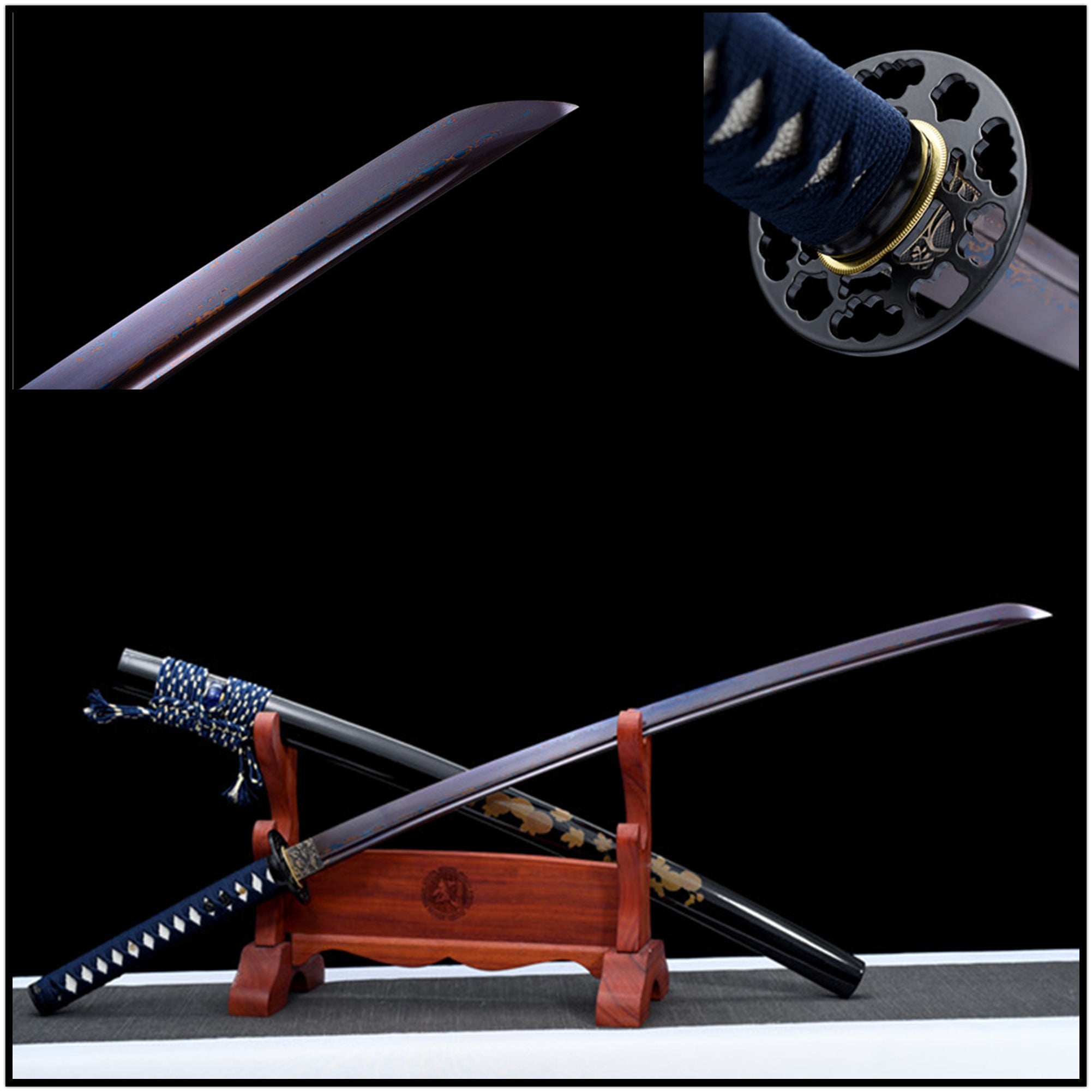 Katana HanXiang Damascus Folded Steel Blue Blade 寒香 | KatanaSwordArt Katana For Sale