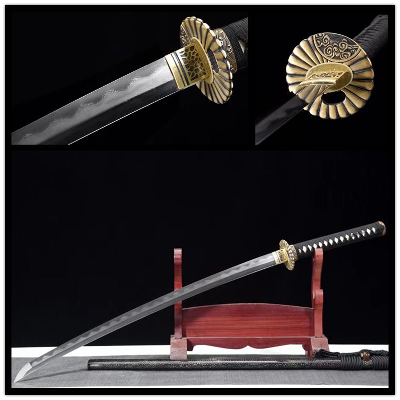 Katana Heronsbill Tsuba Damascus Steel Clay Tempered Black 宮本 | KatanaSwordArt Katana For Sale 2025