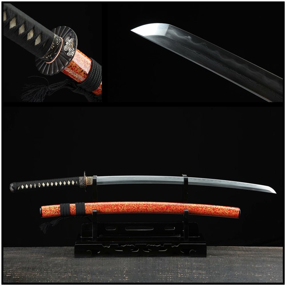 Katana Heronsbill Flame Grain Damascus Folded Blade 火花 | KatanaSwordArt Katana For Sale 2025