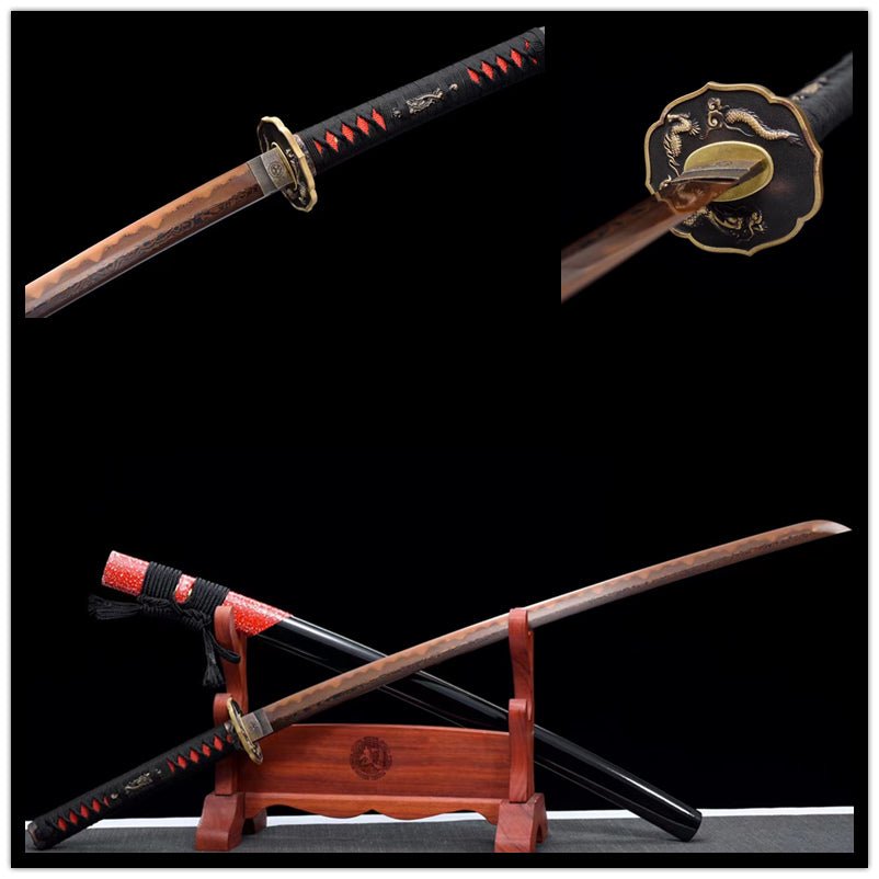 Katana Lianyu Damascus Steel Clay Tempered Dark Red Blade 獄龍 | KatanaSwordArt Katana For Sale 2025