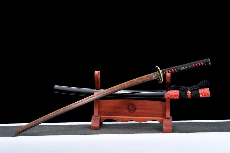 Katana Lianyu Damascus Steel Clay Tempered Dark Red Blade 獄龍 For Sale | KatanaSwordArt Japanese Katana