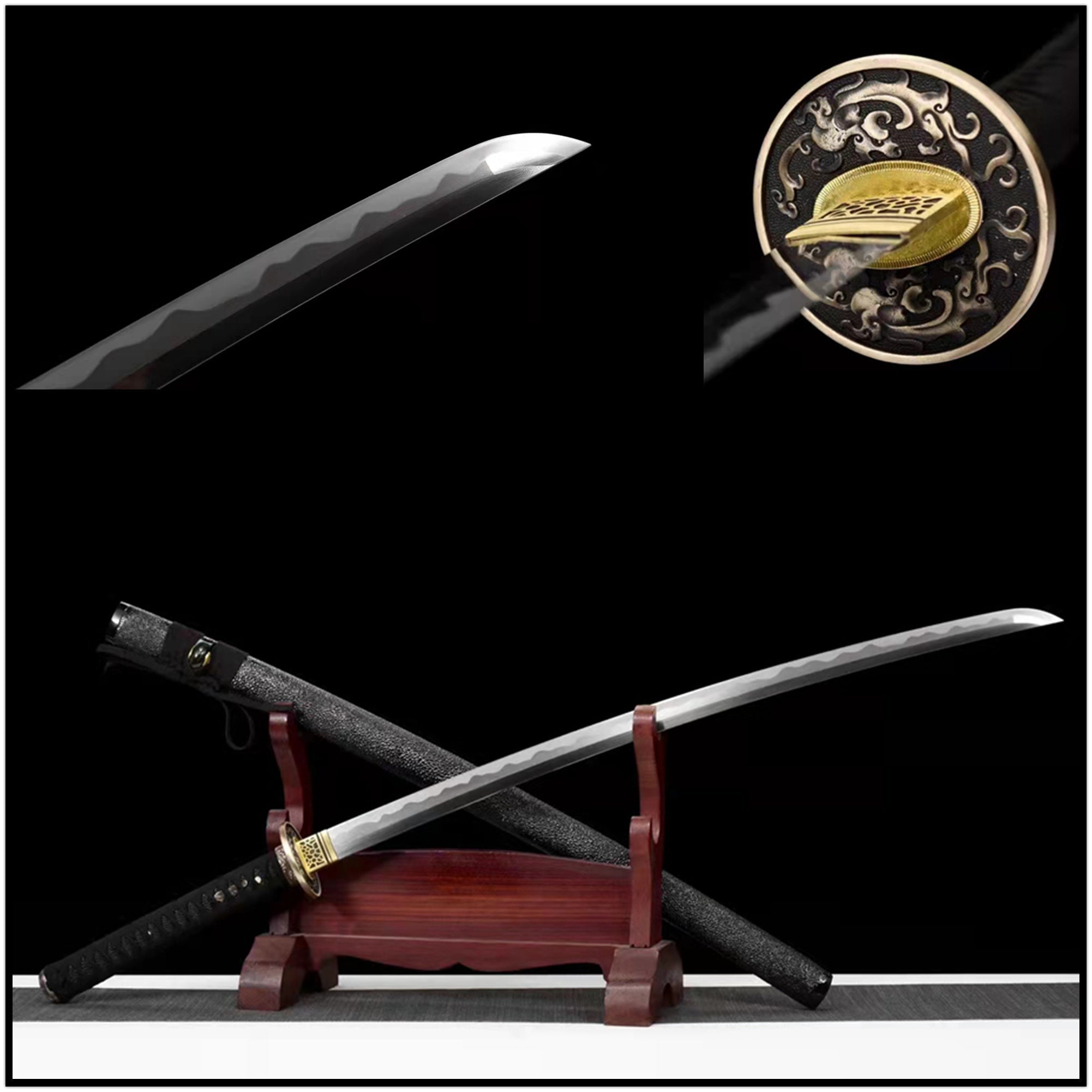 Katana Mosasaurus Damascus Folded Black Saya 滄龍 | KatanaSwordArt Katana For Sale 2025