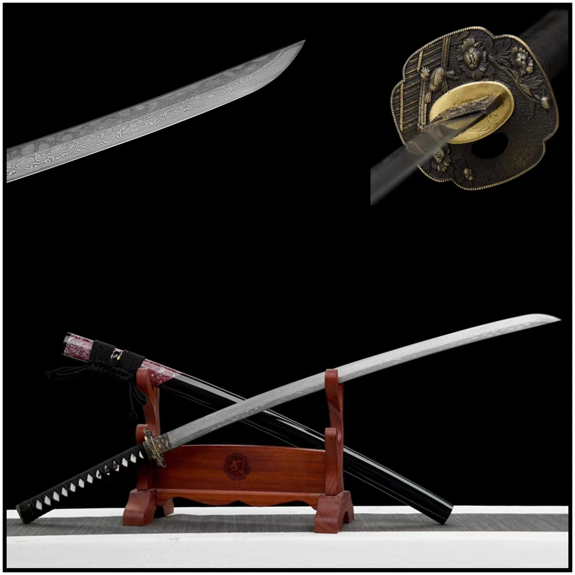 Katana Peony Damascus Folded Steel Black Saya 牡丹 | KatanaSwordArt Katana For Sale 2025