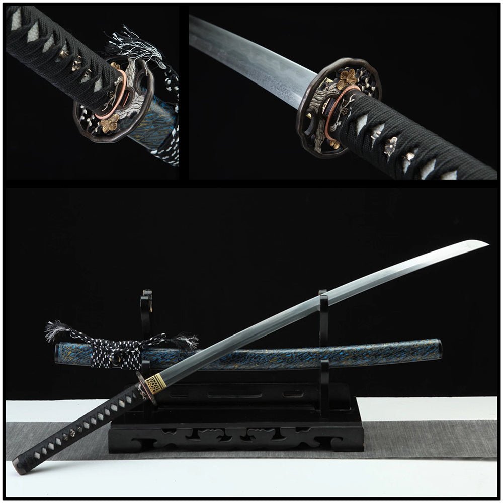 Katana Plum Blossom Blue Flame Damascus Folded Blade 藍梅 | KatanaSwordArt Katana For Sale 2025