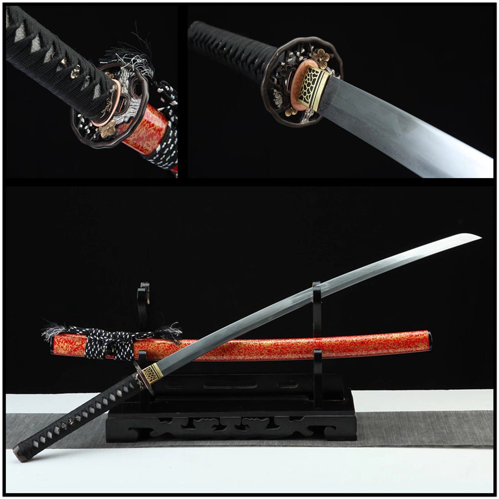 Katana Plum Blossom Flame Grain Damascus Folded Blade 紅梅 | KatanaSwordArt Katana For Sale