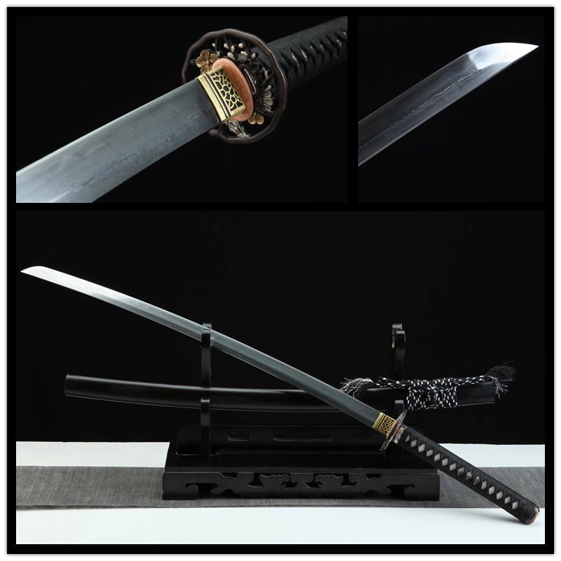 Katana Plum Blossom Damascus Folded Clay Tempered Ebony Saya 梅花 | KatanaSwordArt Katana For Sale