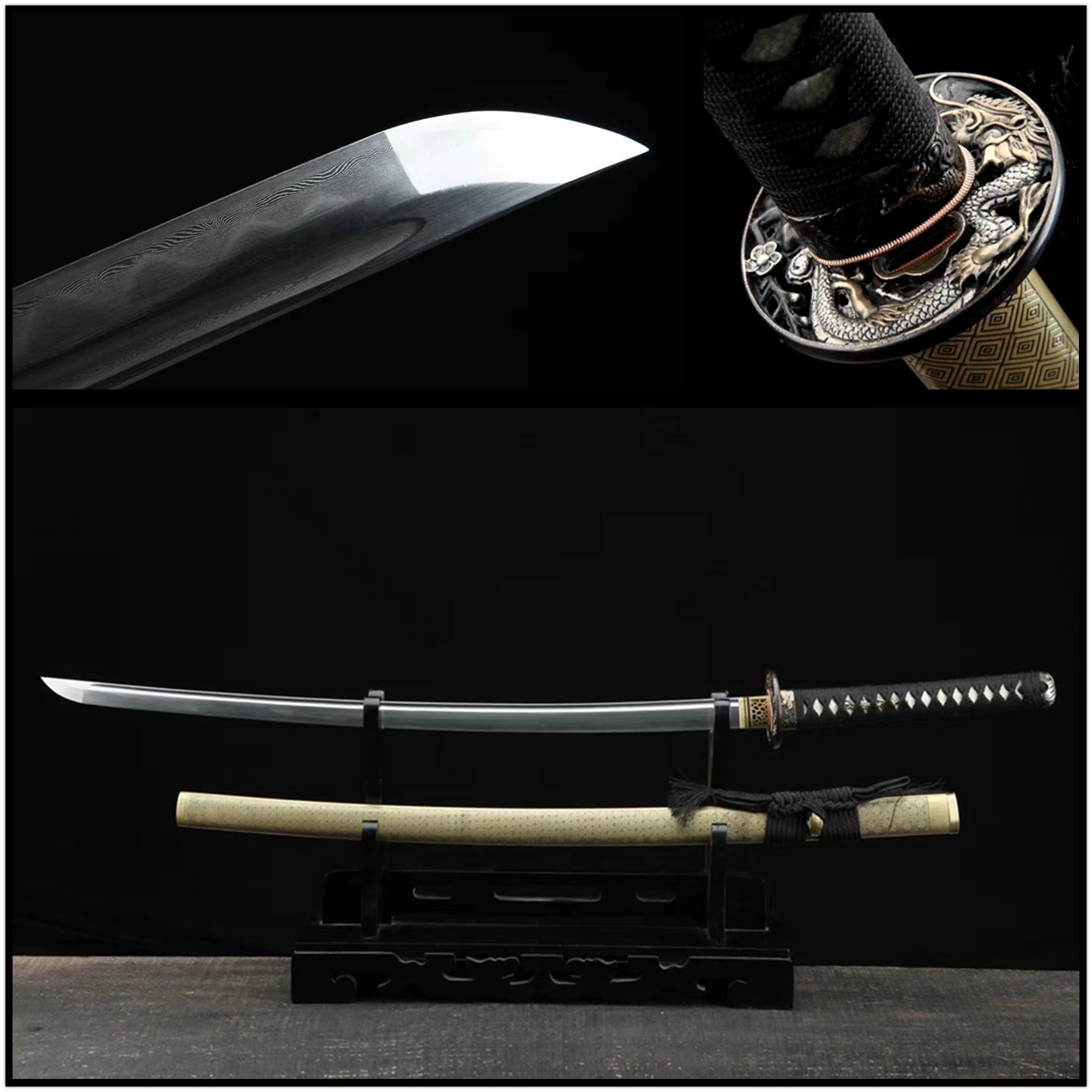 Katana Qinglong Damascus Folded Clay Tempered Yellow Saya 箐龍 | KatanaSwordArt Katana For Sale 2025