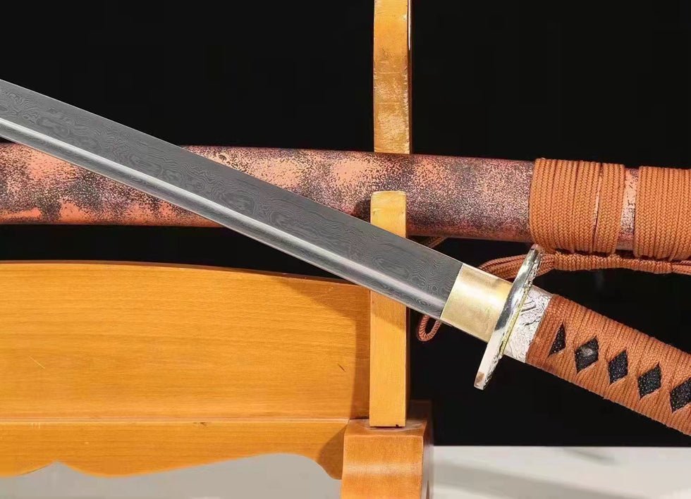 Katana Red Tiger Damascus Folded Steel Red Saya 紅虎 | KatanaSwordArt Katana For Sale