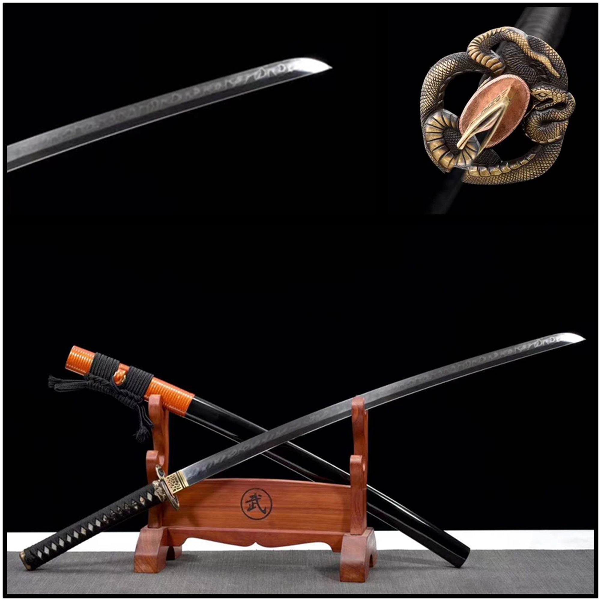 Katana Serpent T10 Clay Tempered Black Saya 大蛇 | KatanaSwordArt Katana For Sale 2025