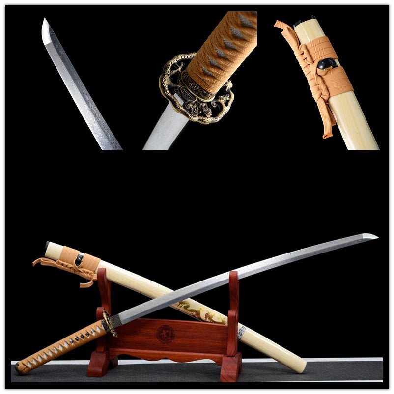 Katana Shenlong Damascus Folded Wood Saya 神龍 | KatanaSwordArt Katana For Sale