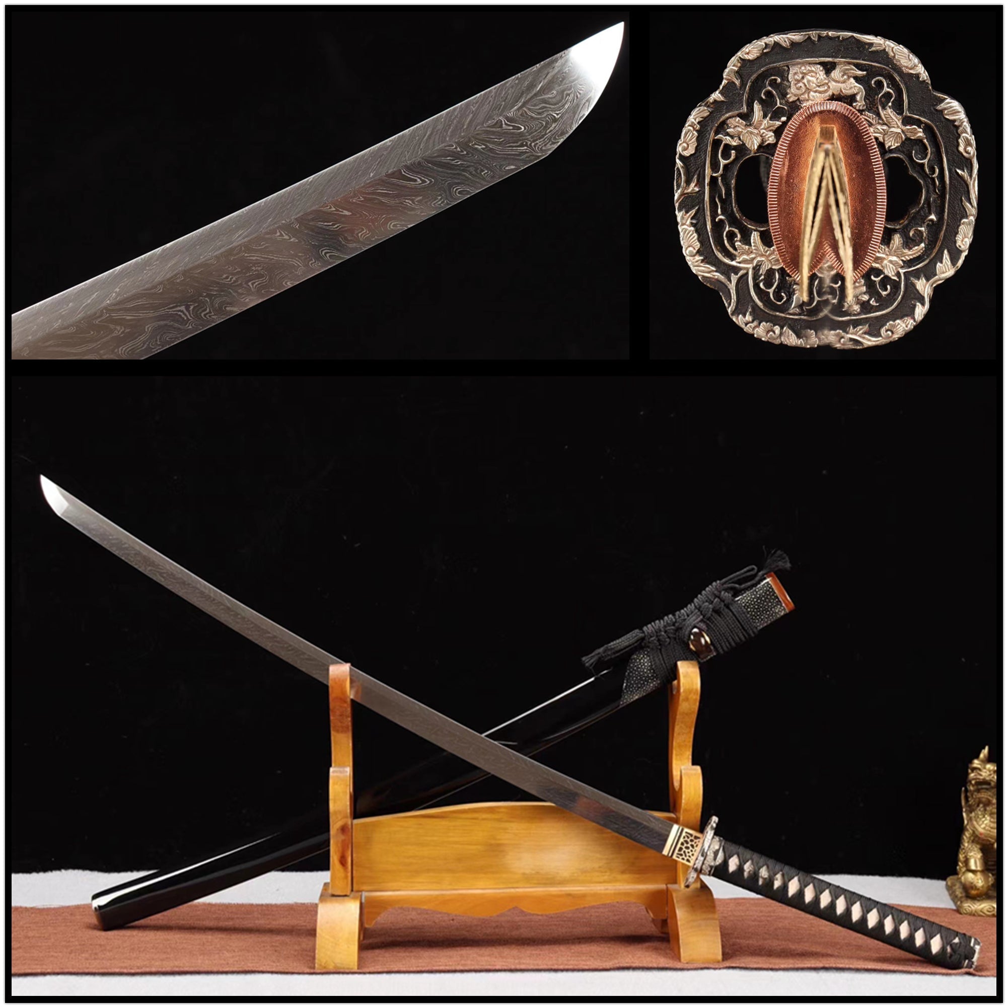 Katana Silver Lion Damascus Folded Steel Ray Skin Black Saya 銀獅 | KatanaSwordArt Katana For Sale 2025