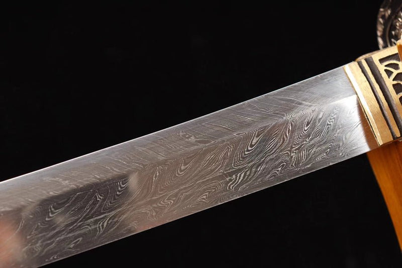 Katana Silver Lion Damascus Folded Steel Ray Skin Black Saya 銀獅 For Sale | KatanaSwordArt Japanese Katana