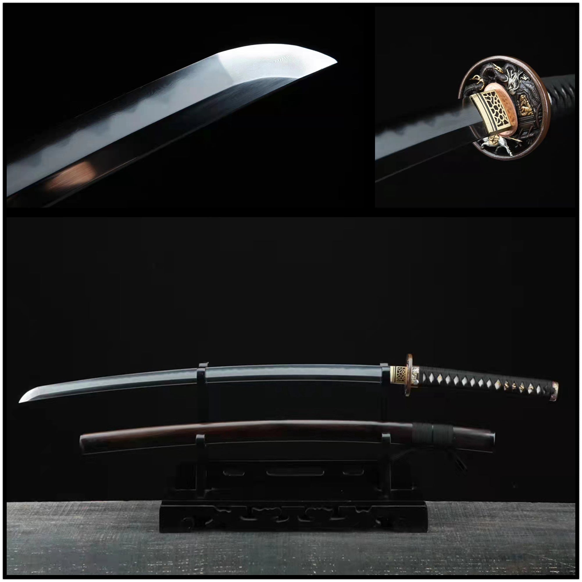 Katana Tenglong Damascus Folded Clay Tempered Ebony 騰龍 | KatanaSwordArt Katana For Sale 2025