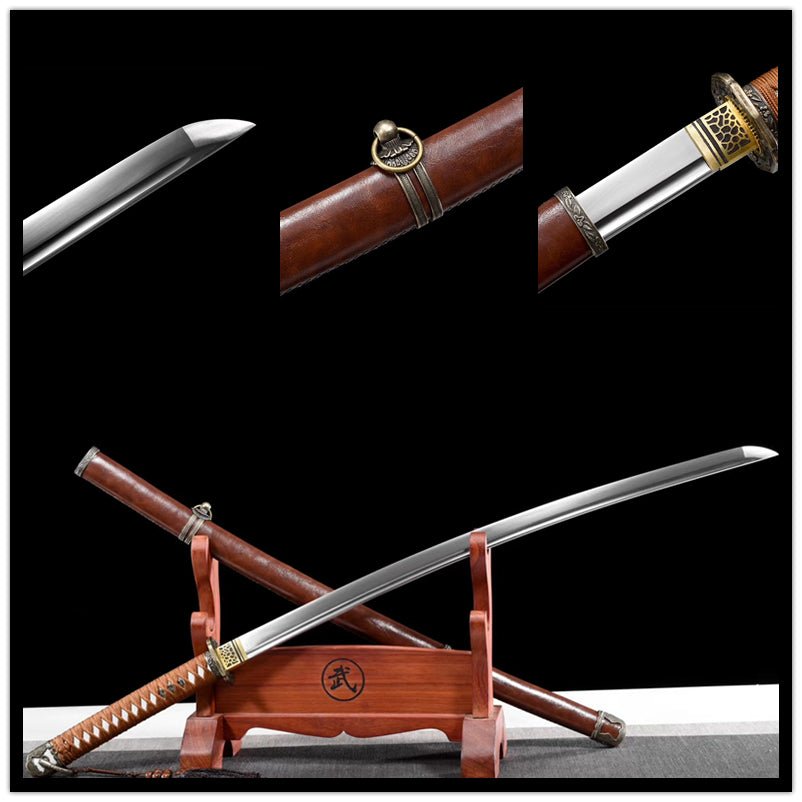 Katana Type 98 WW2 Spring Steel Brown Leather Saya 戰刀 | KatanaSwordArt Katana For Sale