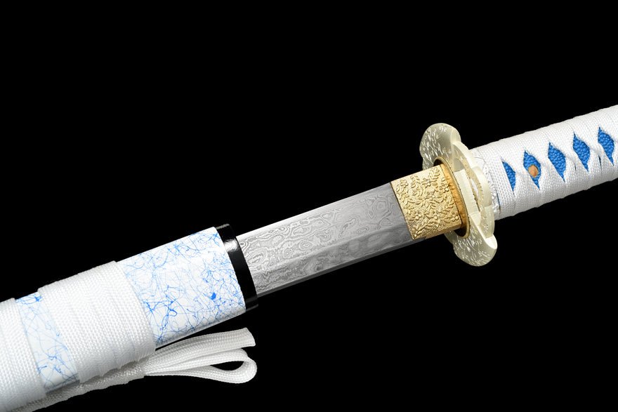 Katana White Damask Damascus Folded Steel White Saya 白綾 | KatanaSwordArt Katana For Sale 2025