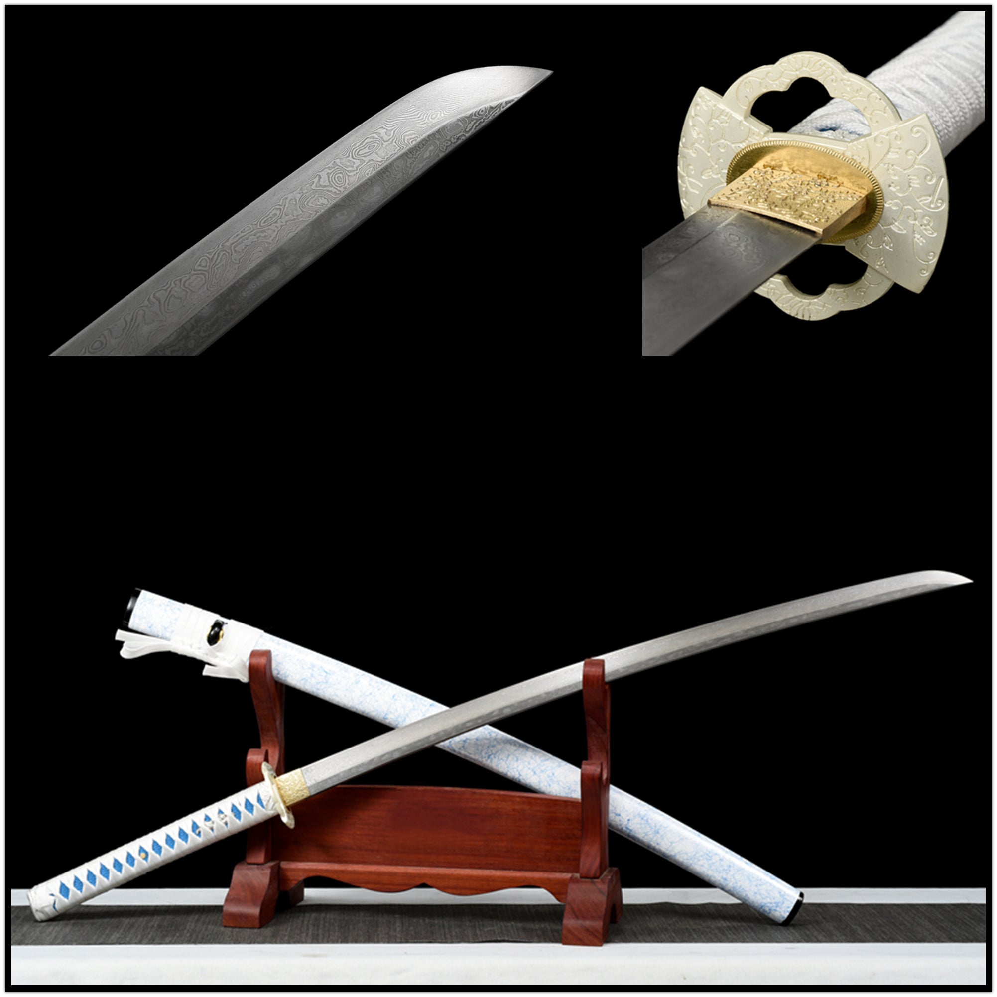 Katana White Damask Damascus Folded Steel White Saya 白綾 | KatanaSwordArt Katana For Sale 2025