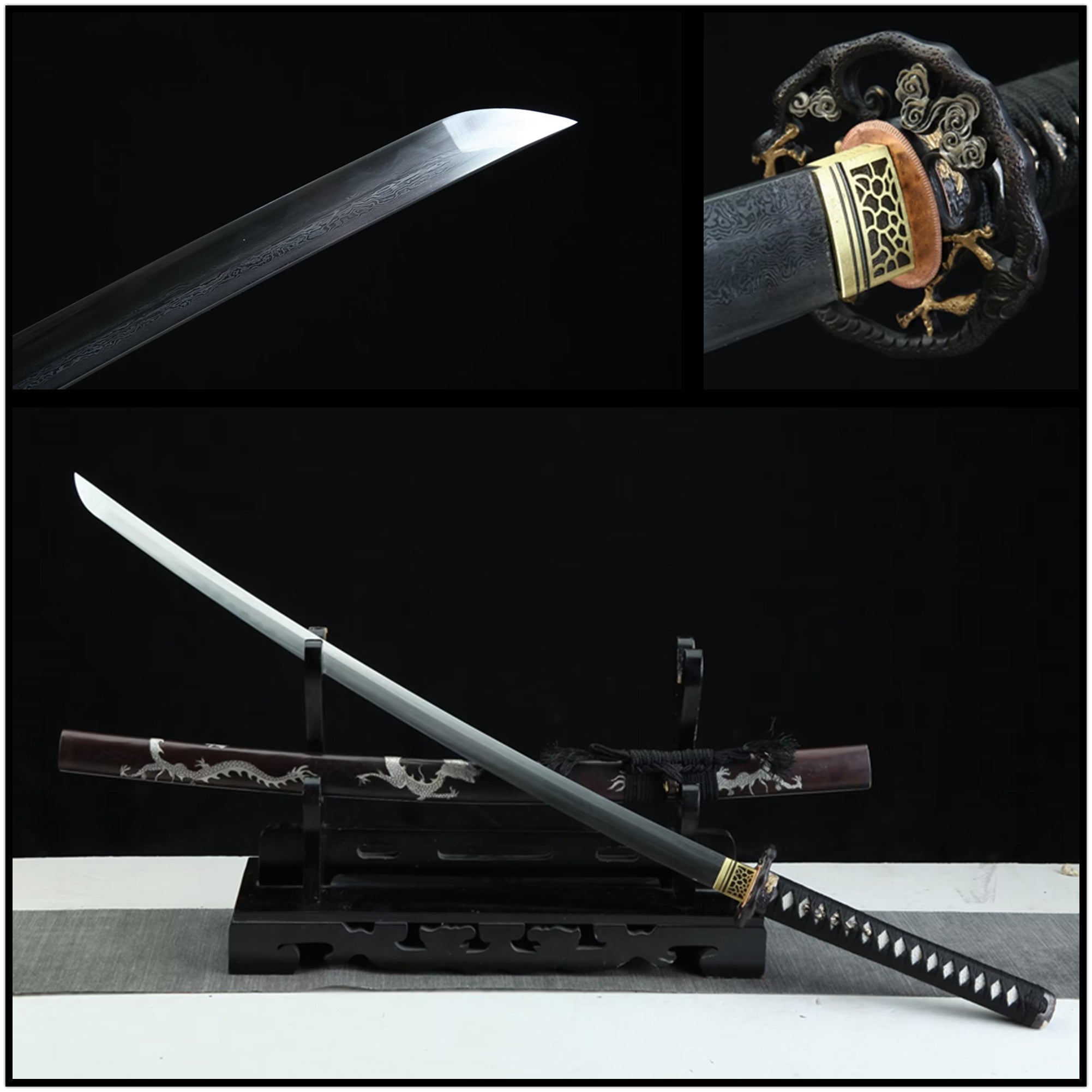 Katana White Dragon Damascus Folded Clay Tempered Brass Saya 白龍 | KatanaSwordArt Katana For Sale 2025