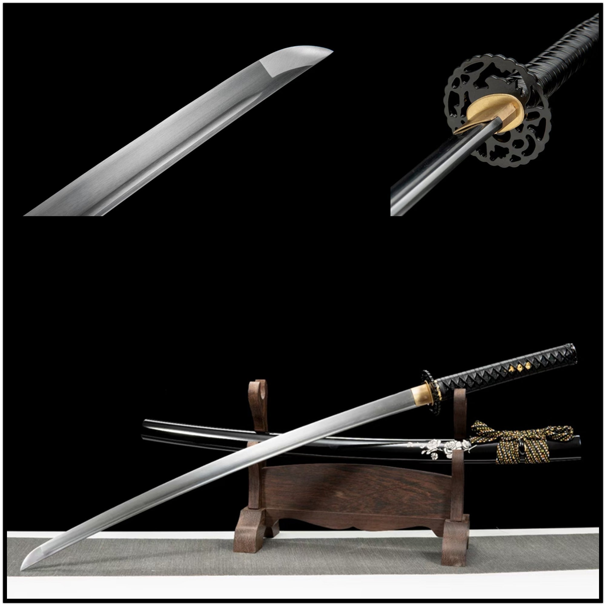 Katana White Rose Carbon Steel Black Saya 白玫瑰 | KatanaSwordArt Katana For Sale