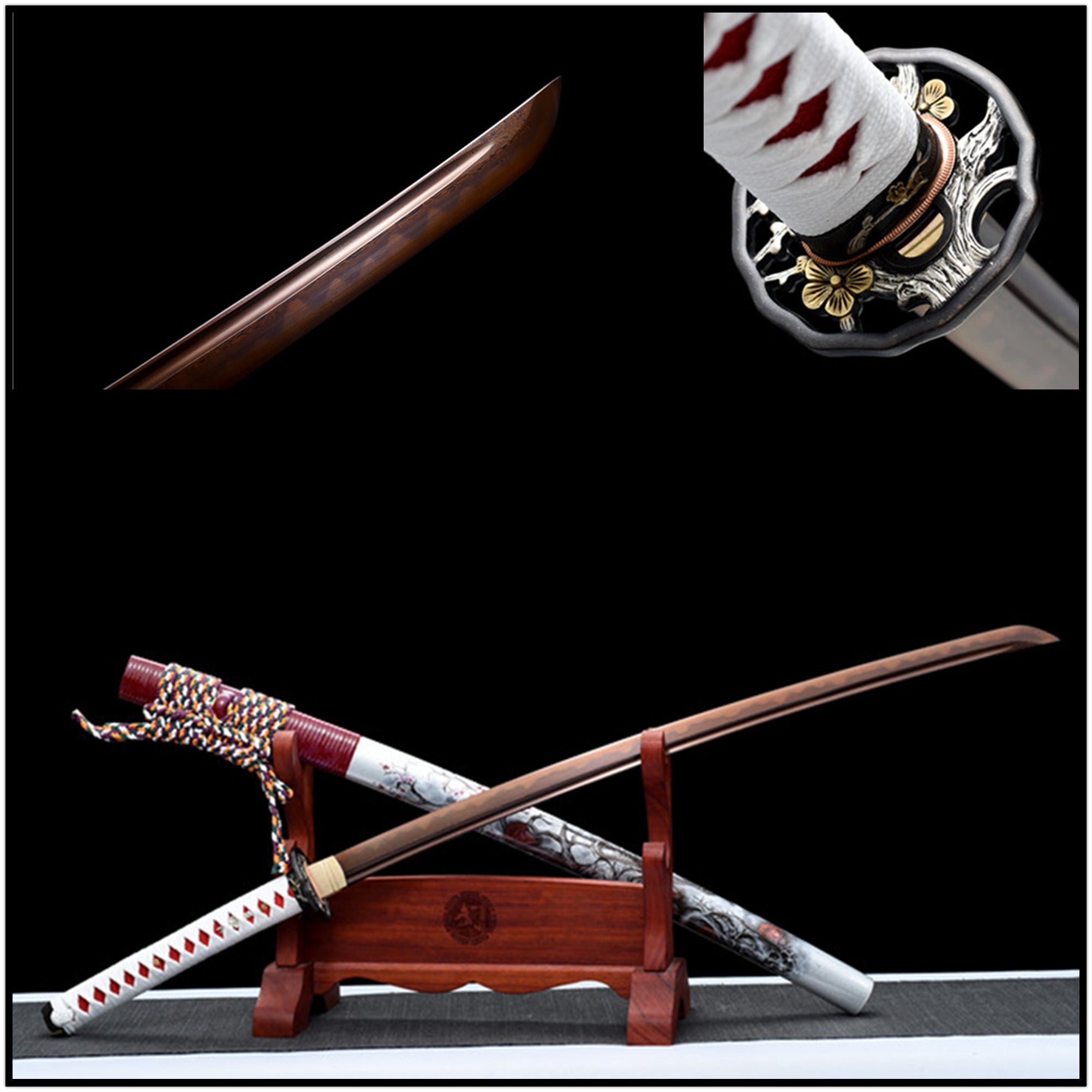 Katana Yingxue Damascus Folded Clay Tempered Red Blade 映雪 | KatanaSwordArt Katana For Sale 2025