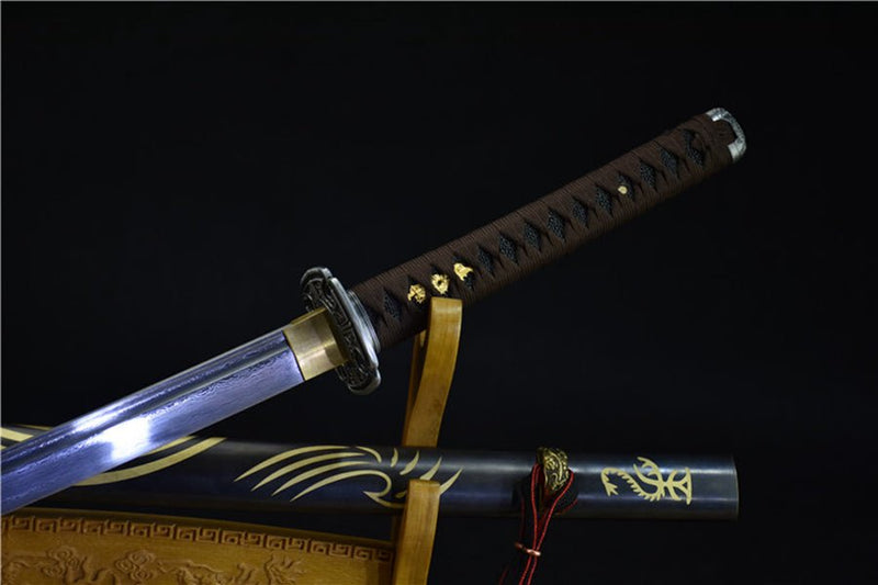 Katana Zhanshen Damascus Folded Dragon Totem 戰神 For Sale | KatanaSwordArt Japanese Katana