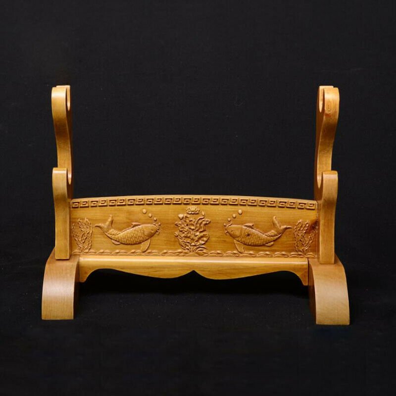 Sword Stand Koi Fish Carving Theme Double Layer Rack Base | KatanaSwordArt Sword Stand For Sale 2025