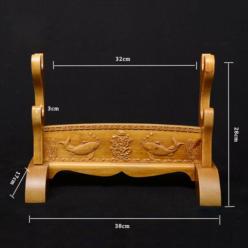 Sword Stand Koi Fish Carving Theme Double Layer Rack Base | KatanaSwordArt Sword Stand For Sale 2025