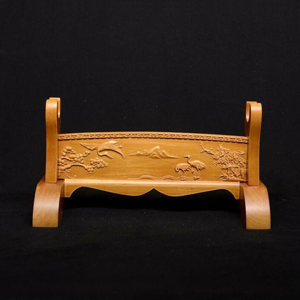 Sword Stand Red - Crowned Crane Carving Theme 1 - Layer Rack Base | KatanaSwordArt Sword Stand For Sale 2025