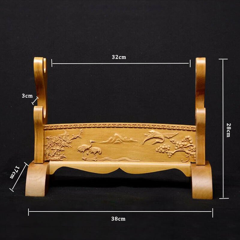 Sword Stand Red - Crowned Crane Carving Theme Double Layer Rack Base | KatanaSwordArt Sword Stand For Sale 2025