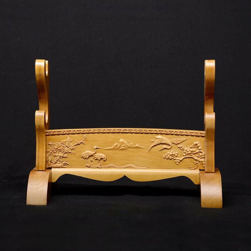 Sword Stand Red - Crowned Crane Carving Theme Double Layer Rack Base | KatanaSwordArt Sword Stand For Sale 2025