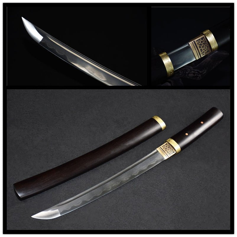 Tanto Sword Wan Damascus Folded Clay Tempered 短黑檀 | KatanaSwordArt Tanto For Sale 2025