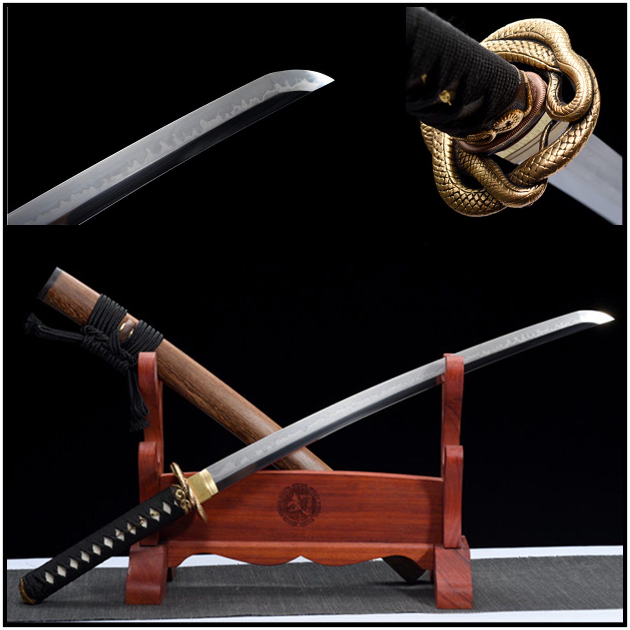 Wakizashi Sword Golden Python T10 Clay Tempered Steel 金蟒 | KatanaSwordArt Wakizashi For Sale