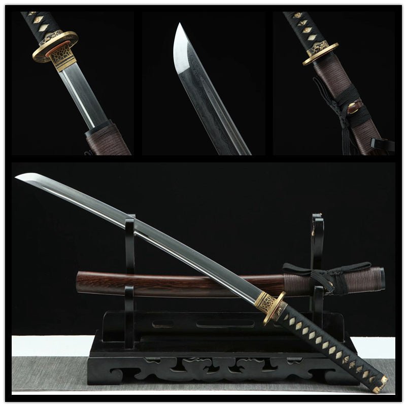 Wakizashi Sword Jiangtai Damascus Folded Clay Tempered 姜太 | KatanaSwordArt Wakizashi For Sale