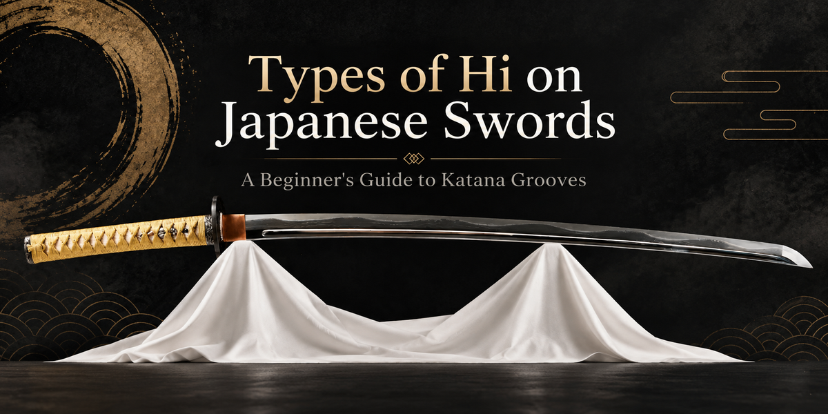 Japanese katana with visible hi blade groove illustrating different types of hi on Japanese swords