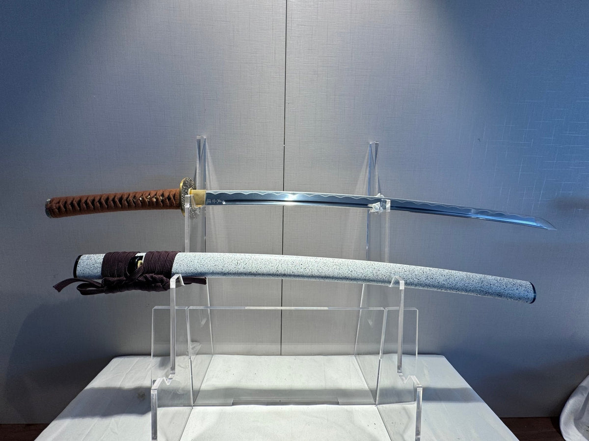 Wave Hamon Katana with Brown Tsuka &amp; Speckled Saya Customer Build - KatanaSwordArt