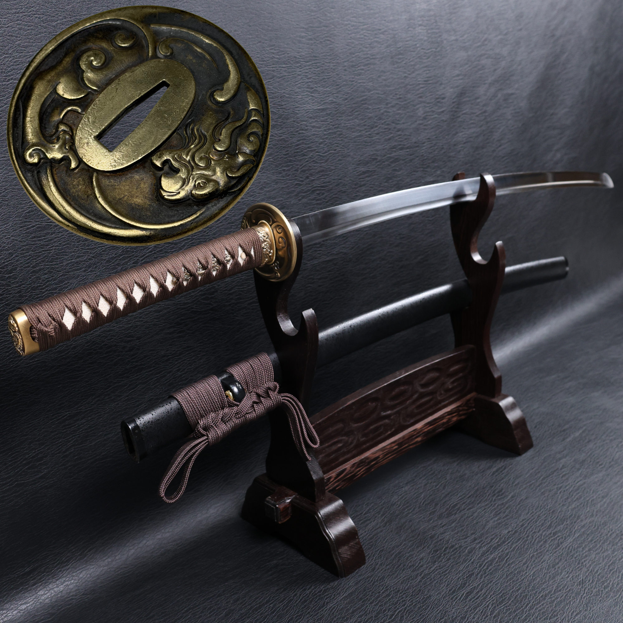 Katana Storm Tiger Spring Steel Black Saya Genuine Rayskin