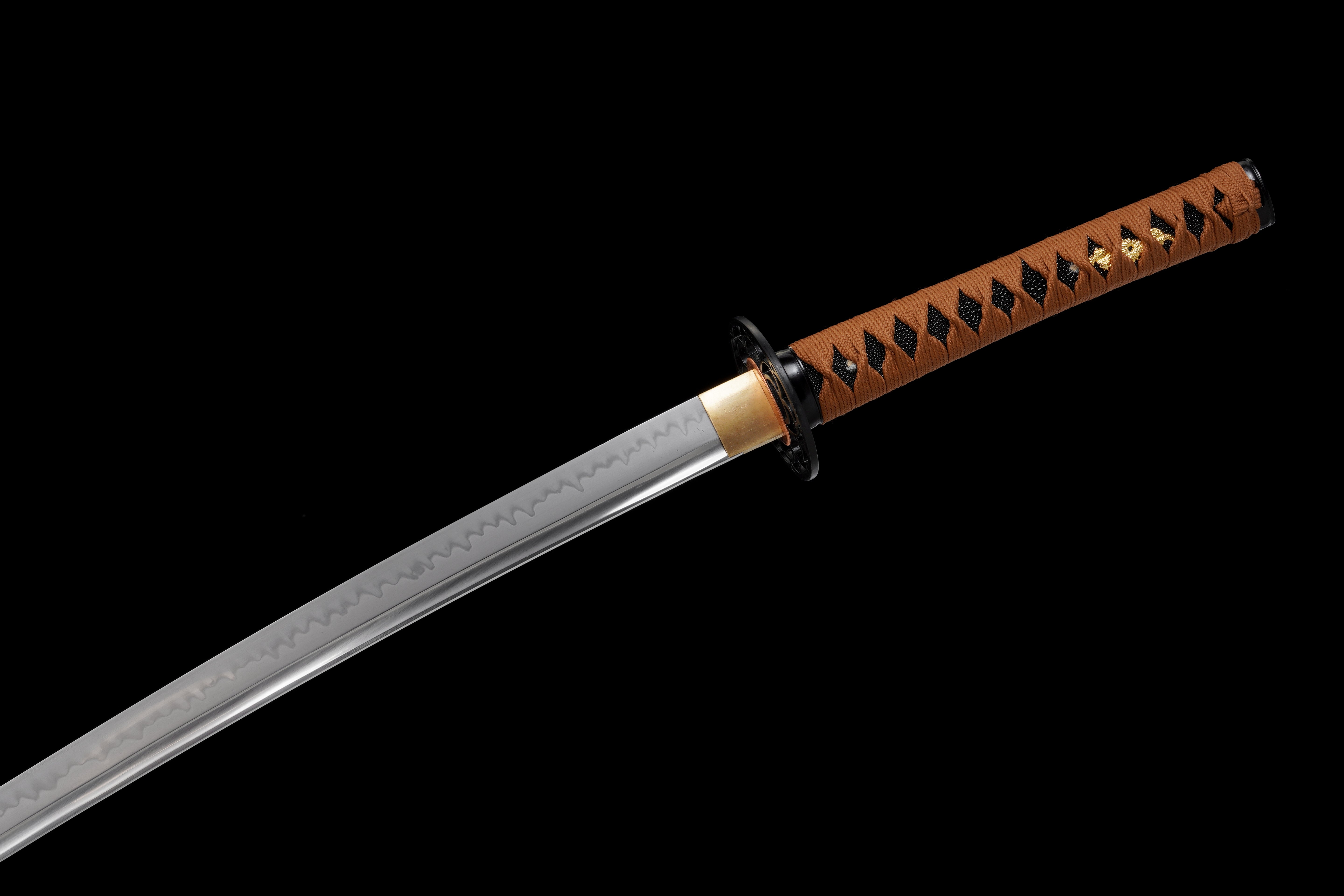 Katana Autumn Crest T10 Clay Tempered Blade with Black Rayskin 秋紋