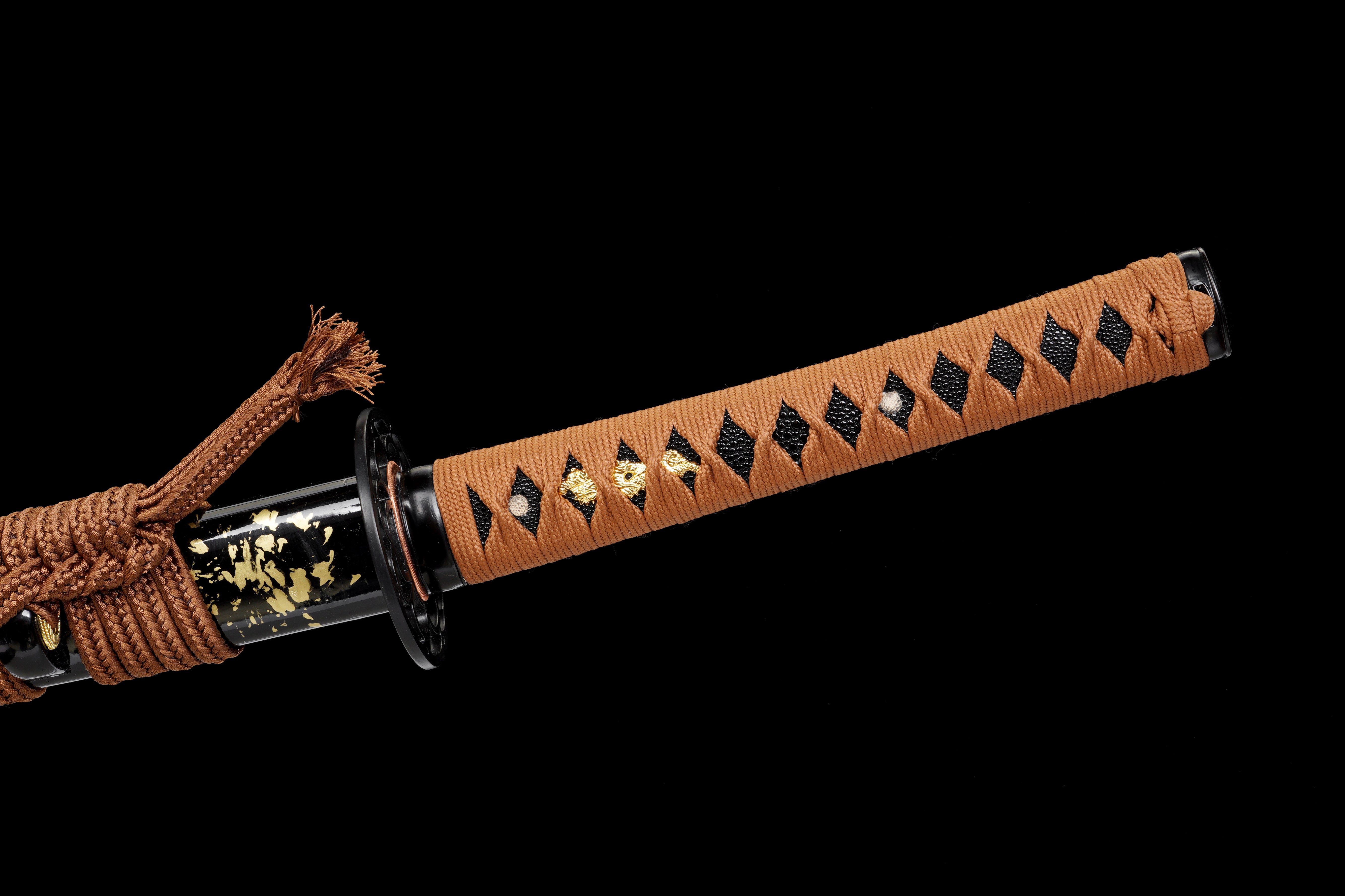 Katana Autumn Crest T10 Clay Tempered Blade with Black Rayskin 秋紋