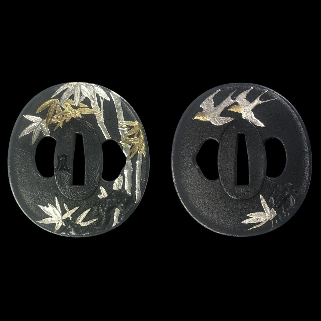 Australia Blackened Copper Tsuba with Bamboo and Flying Birds Design ...