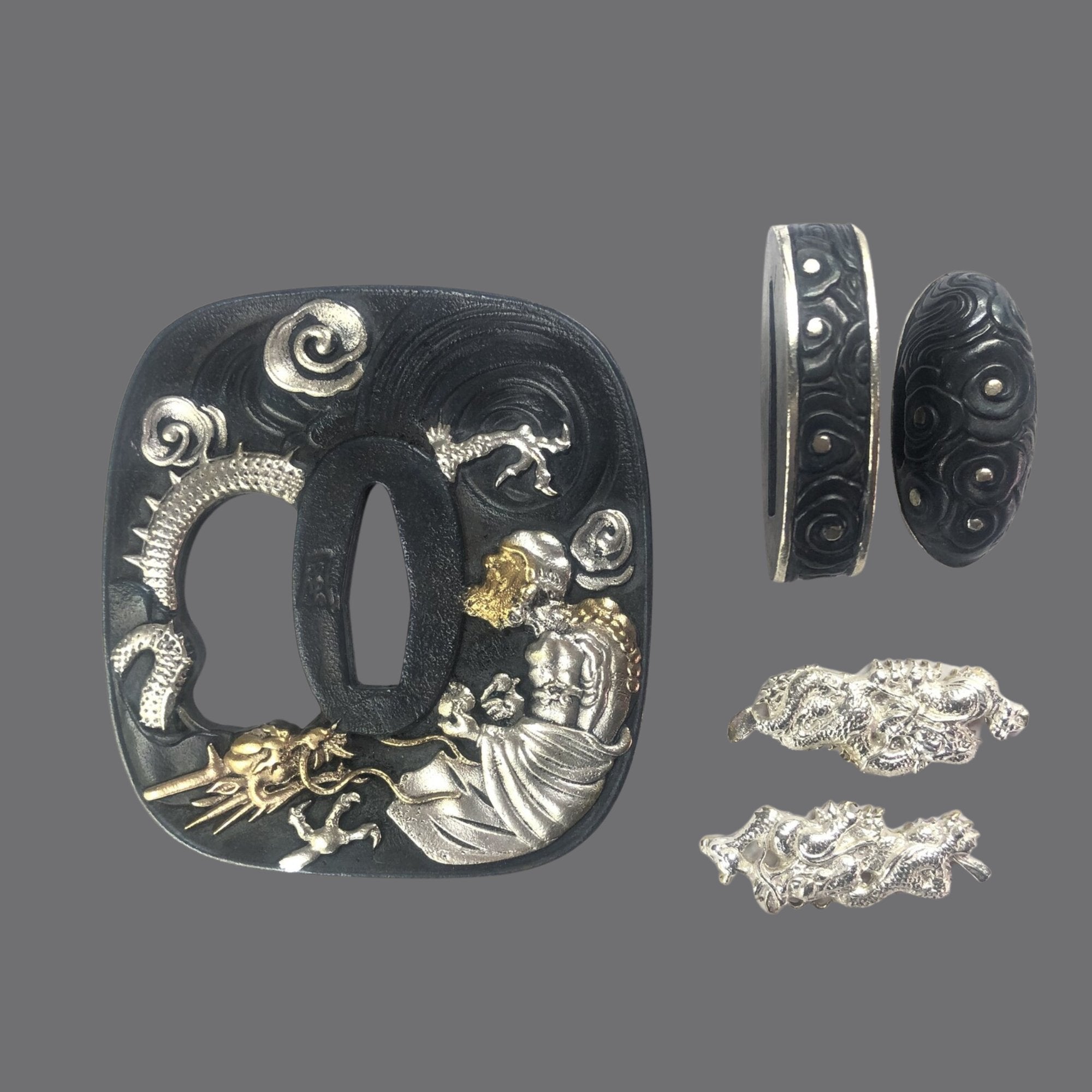 Blackened Copper Tsuba with Dragon and Immortal Design | KatanaSwordArt Tsuba For Sale 2025