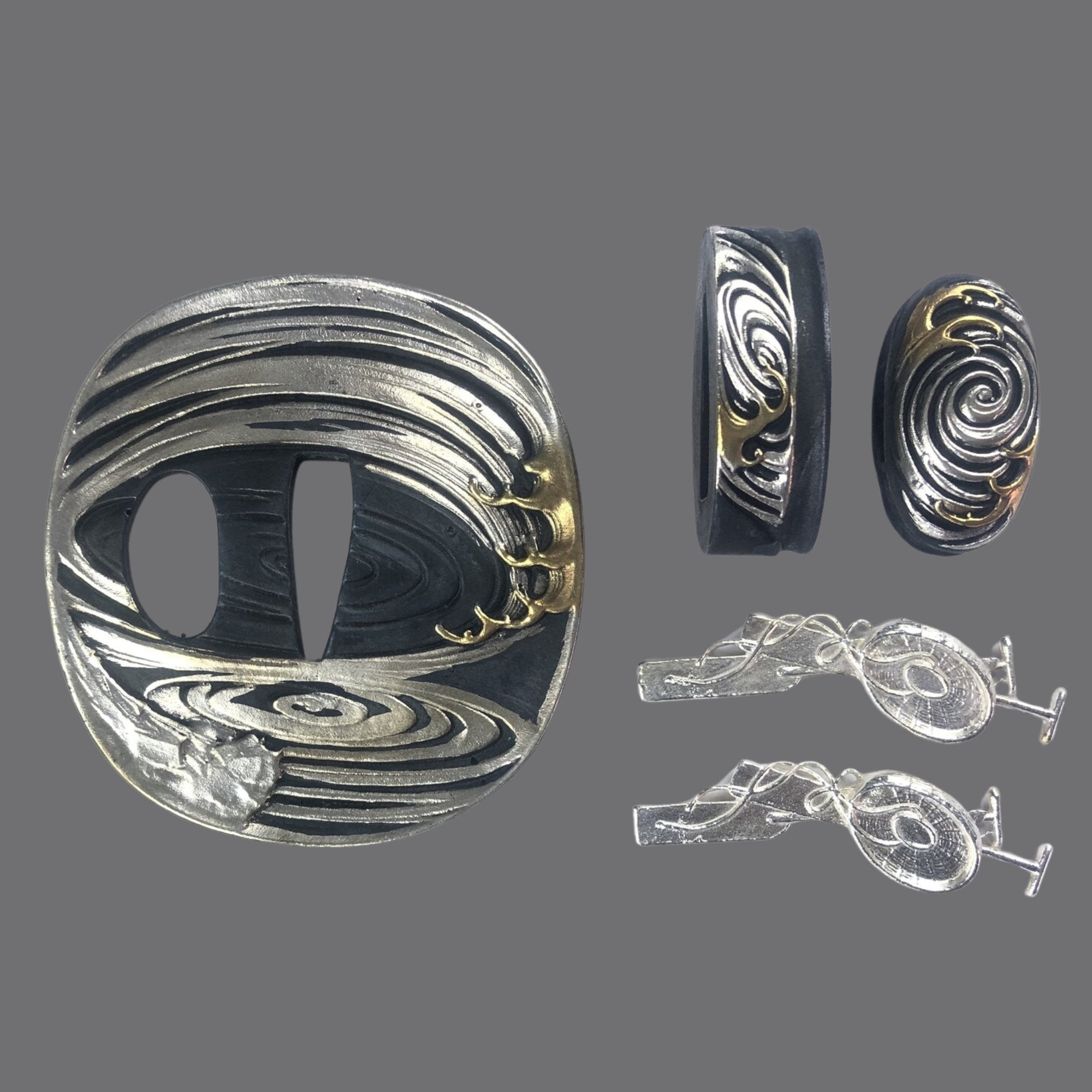 Blackened Copper Tsuba with Hidden Currents Design | KatanaSwordArt Tsuba For Sale 2025