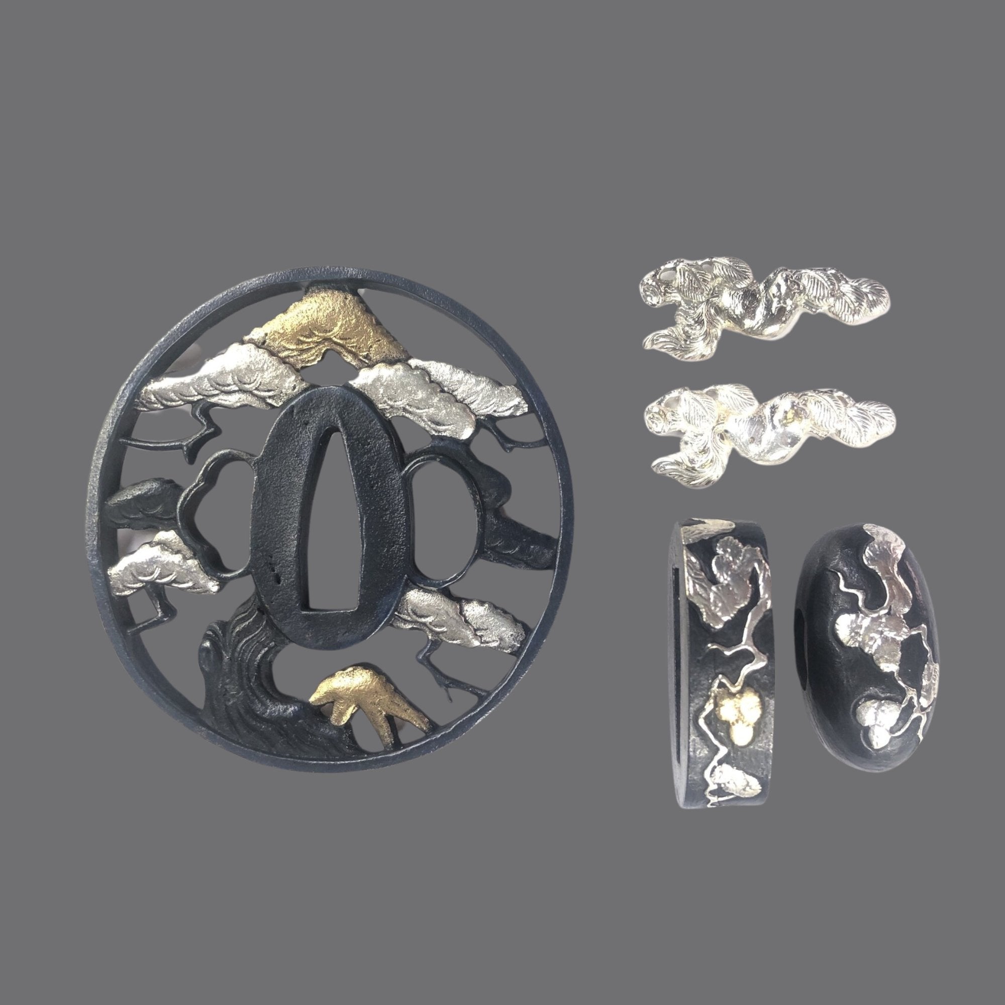 Blackened Copper Tsuba with Mount Fuji and Pine Tree Design | KatanaSwordArt Tsuba For Sale 2025