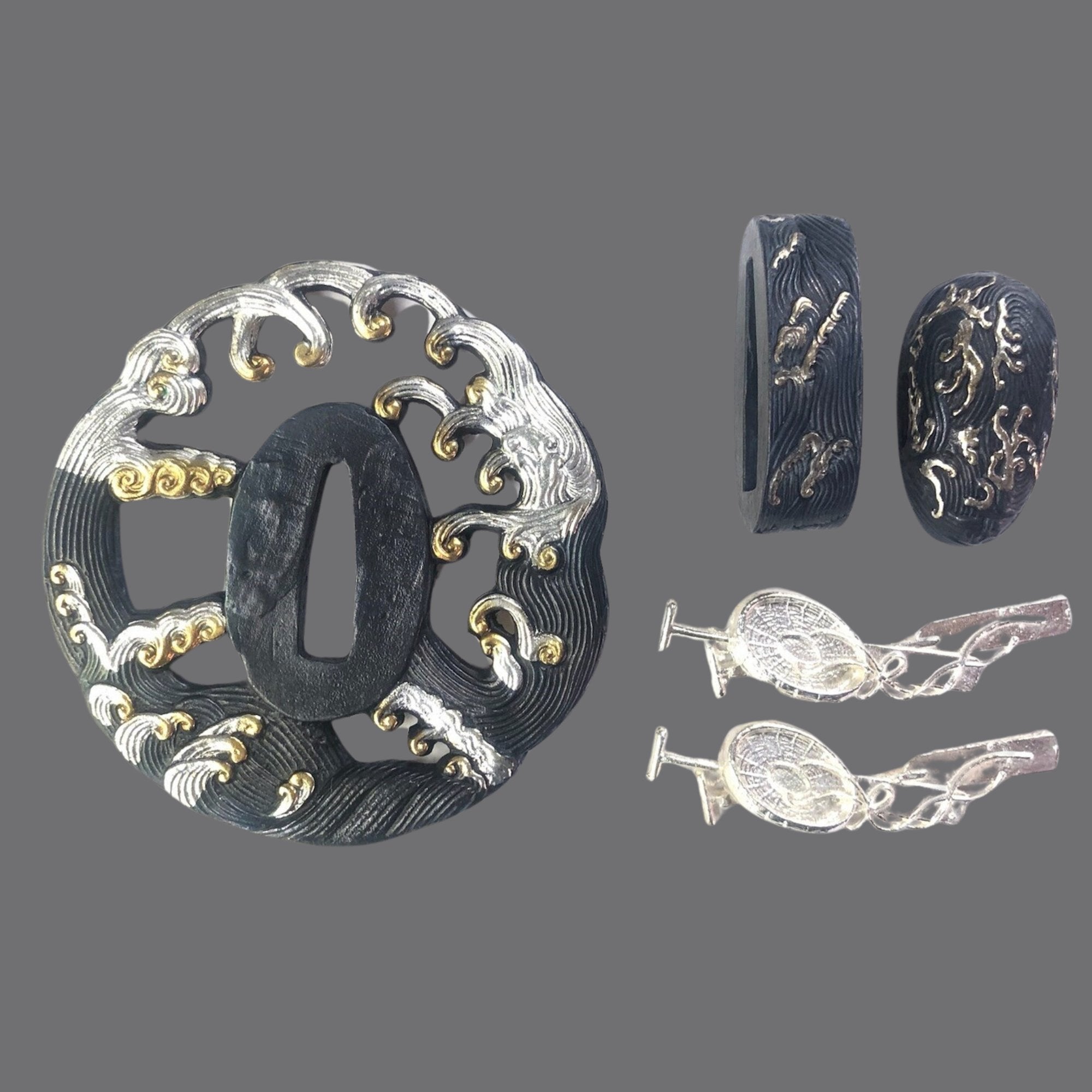 Blackened Copper Tsuba with The Great Wave off Kanagawa Design | KatanaSwordArt Tsuba For Sale 2025