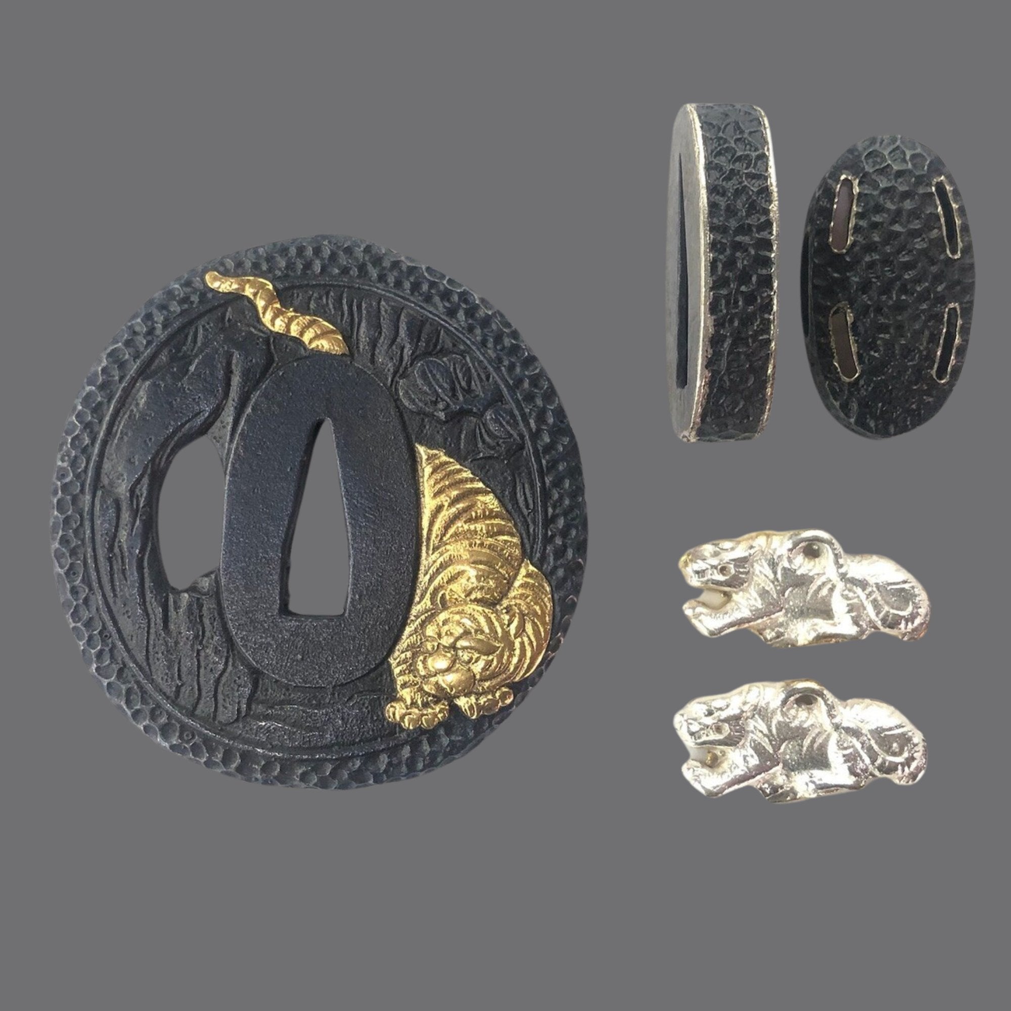 Blackened Copper Tsuba with Tiger and Dragon Motif Design | KatanaSwordArt Tsuba For Sale 2025