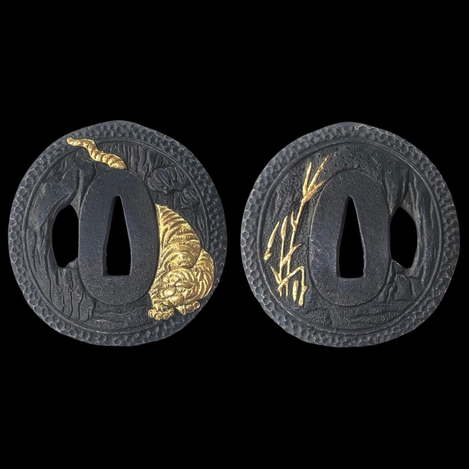 REAL Blackened Copper Tsuba with Tiger and Dragon Motif Design | Tsuba ...