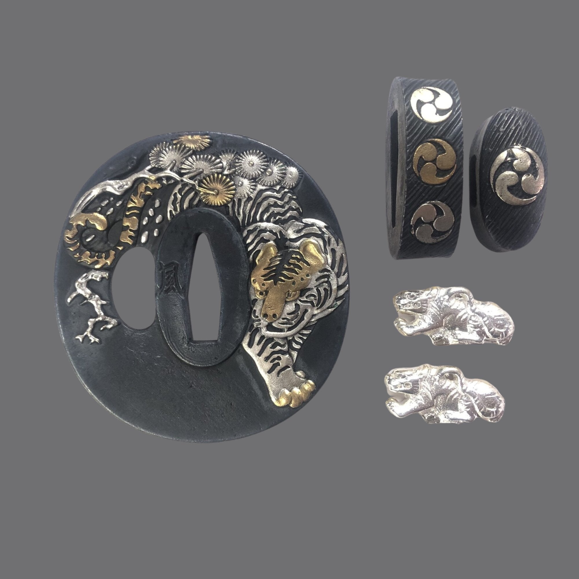 Blackened Copper Tsuba with Tiger and Rabbit Design | KatanaSwordArt Tsuba For Sale 2025